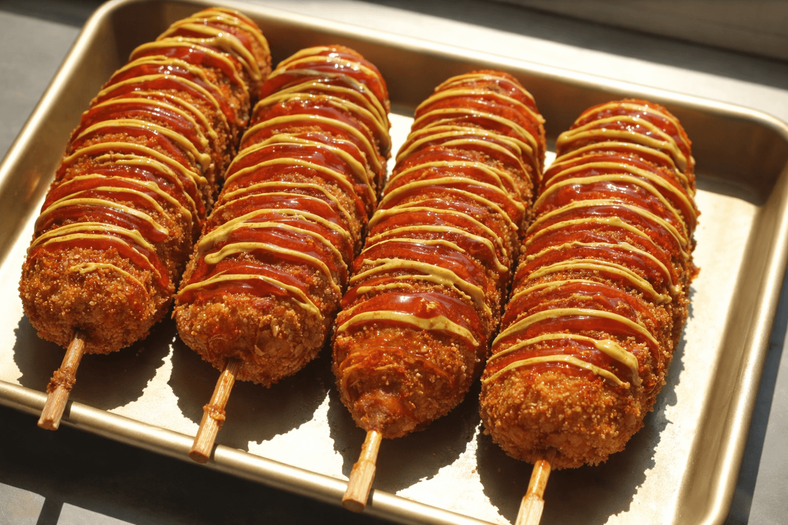 Crispy Korean Corn Dogs with Gooey Mozzarella Cheese